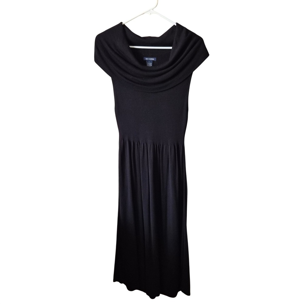 Max Edition Womens Black Cowl Neck Knit Midi Dress Sleeveless 9906257 Size L